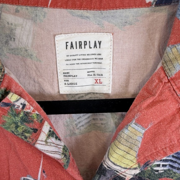 Fairplay Adult XL Red Button Up Short Sleeve Shirt Travel Steamboat Hollywood - Picture 4 of 12